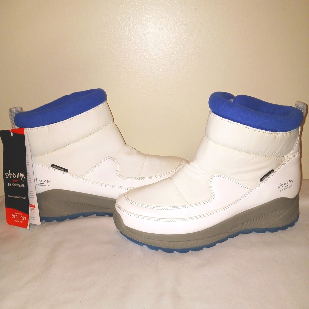 Storm by Cougar Moon Boots White Blue Waterproof Thermal Puffer Winter 9